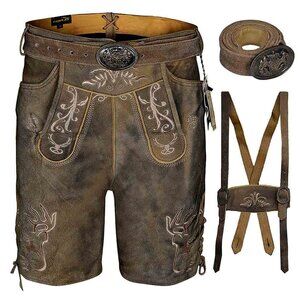 Men’s Lederhosen Costume Oktoberfest Bavarian German Outfit Traditional Brown
